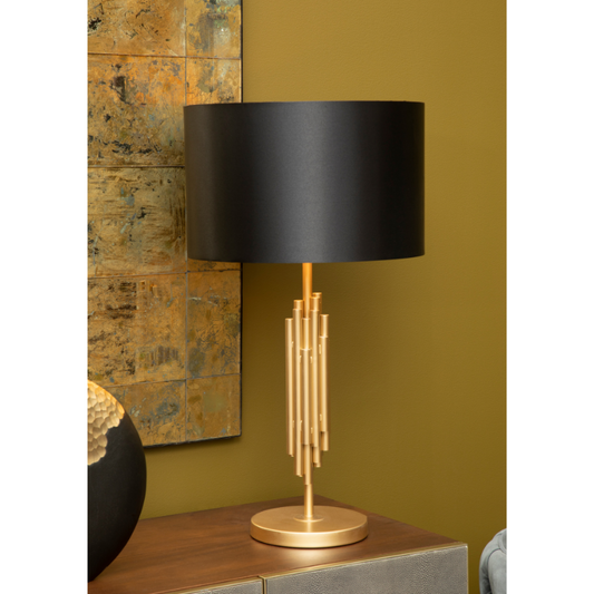 Tate Asymmetric Gold Stem Table Lamp With Fabric Shade