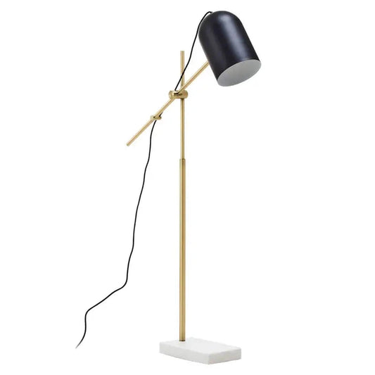 Barnett Adjustable Floor Lamp With Marble Base & Black Shade