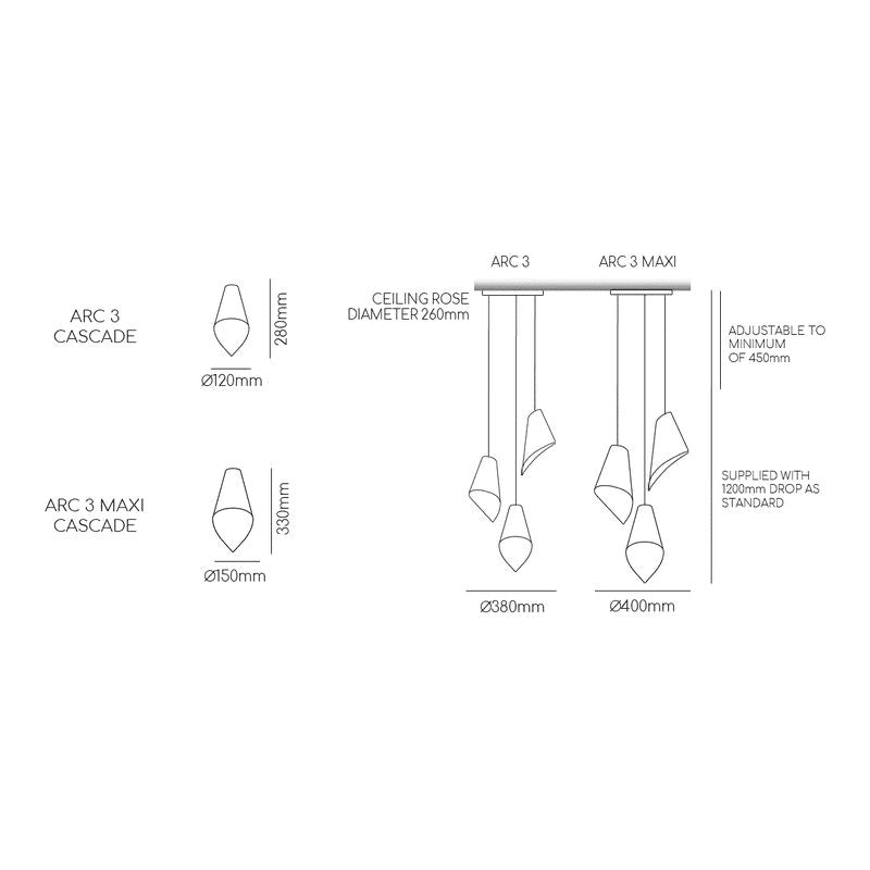 Arc 3 Pendant Cascade-Arcform-Brushed Solid Brass-Matt White-Standard-nirohome