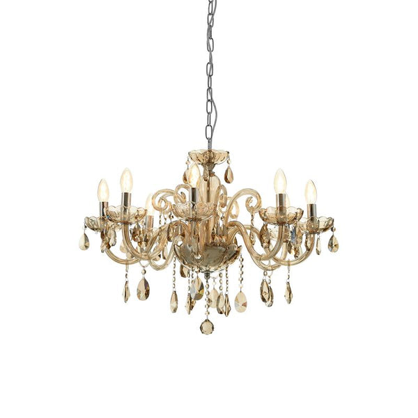Ayala 8 Bulb Chrome and Cognac Glass Chandelier