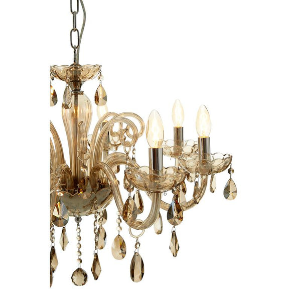 Ayala 8 Bulb Chrome and Cognac Glass Chandelier