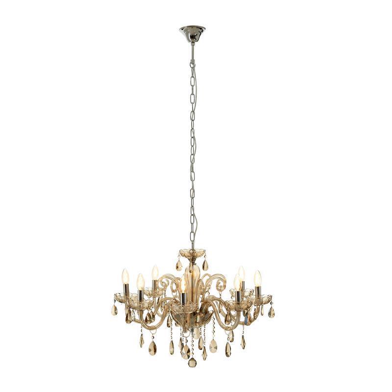 Ayala 8 Bulb Chrome and Cognac Glass Chandelier-Wrenford & Co.-nirohome