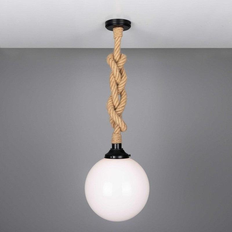 Azores Jute Rope Pendant With Opal Glass-Mullan Lighting-Powder Coated Matt Black-150cm-nirohome