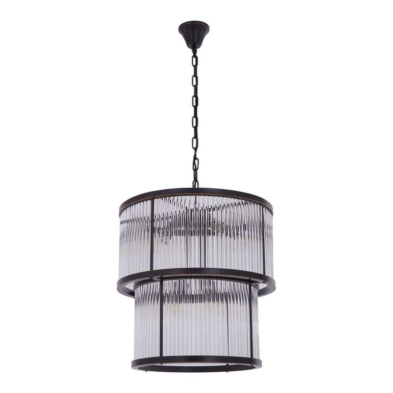 Barrett 2 Tier Ribbed Glass Chandelier-Niro Home-Nickel-nirohome