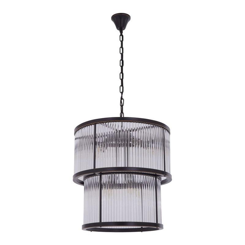 Barrett 2 Tier Ribbed Glass Chandelier-Wrenford & Co.-Nickel-nirohome