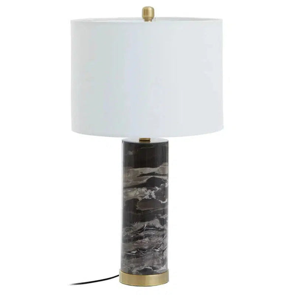 Bowman Black Marble Column Table Lamp With Ivory Shade