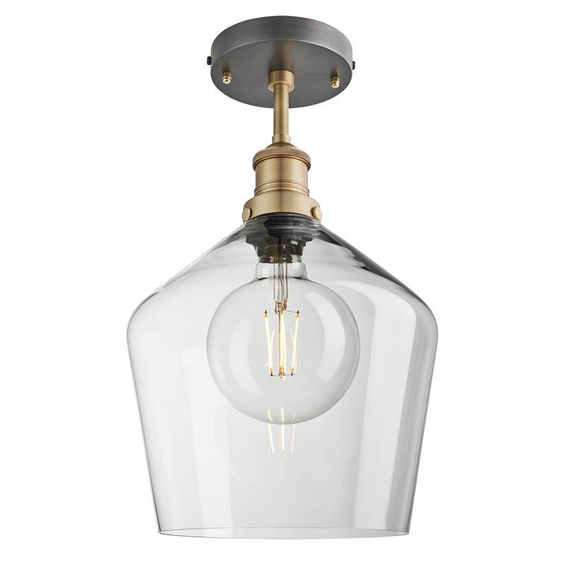 Brooklyn Glass Schoolhouse Flush Mount Ceiling Light - 10 Inch-Industville-Clear-Brass-nirohome