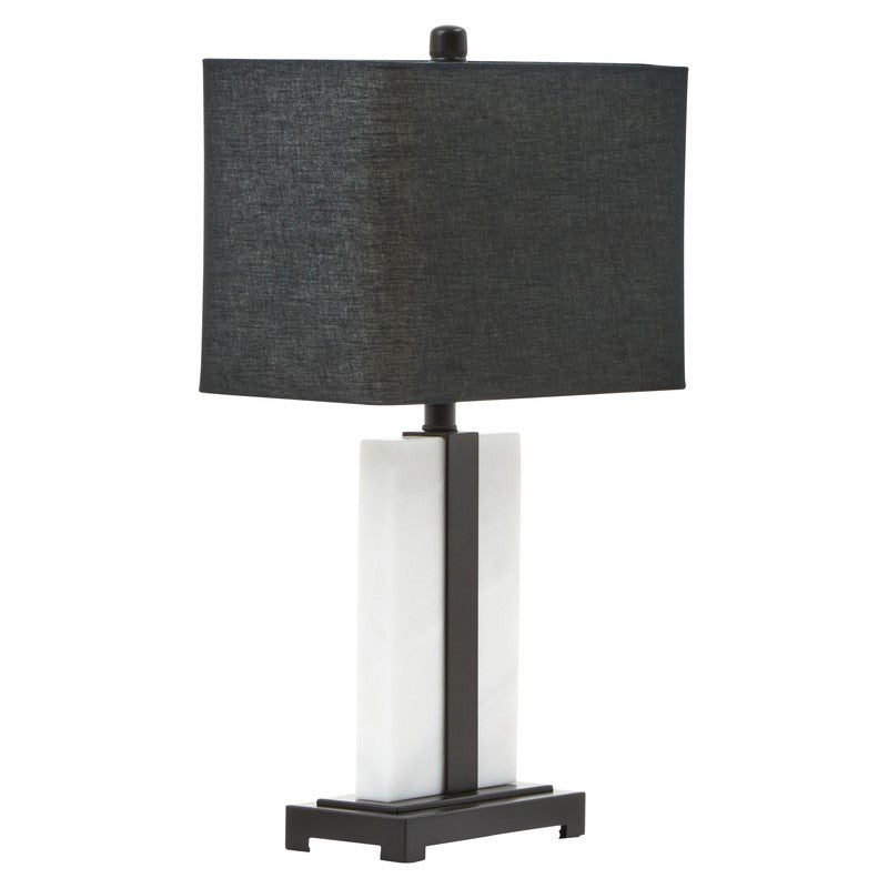 Burke White Marble Column Table Lamp With Black Base & Shade-Niro Home-nirohome