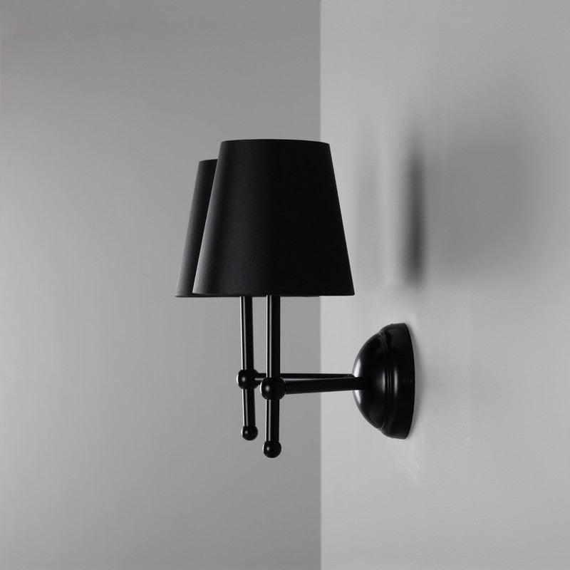 Bursa Modern Brass Double Wall Light With Fabric Shades-Mullan Lighting-Antique Brass-Black-nirohome