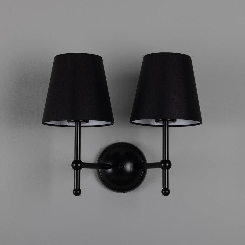 Bursa Modern Brass Double Wall Light With Fabric Shades-Mullan Lighting-Antique Brass-Black-nirohome