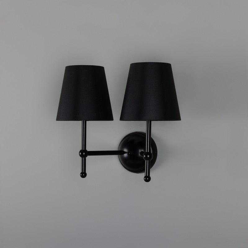 Bursa Modern Brass Double Wall Light With Fabric Shades-Mullan Lighting-Antique Brass-Black-nirohome