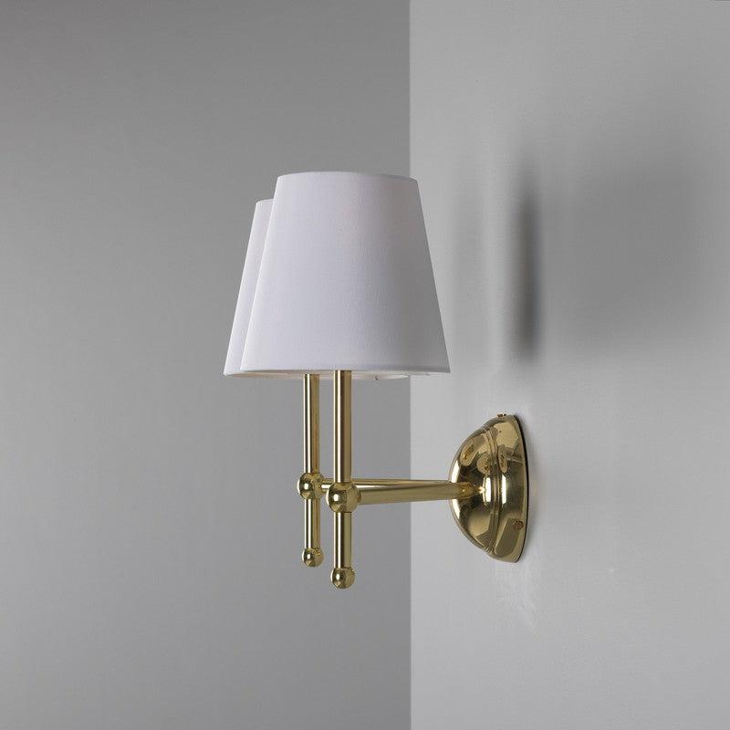 Bursa Modern Brass Double Wall Light With Fabric Shades-Mullan Lighting-Antique Brass-Black-nirohome