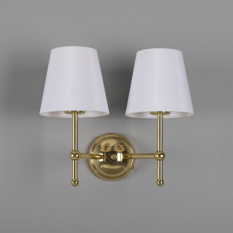 Bursa Modern Brass Double Wall Light With Fabric Shades-Mullan Lighting-Antique Brass-Black-nirohome