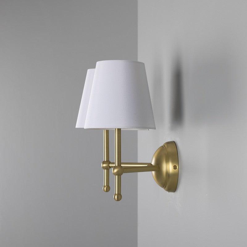 Bursa Modern Brass Double Wall Light With Fabric Shades-Mullan Lighting-Antique Brass-Black-nirohome