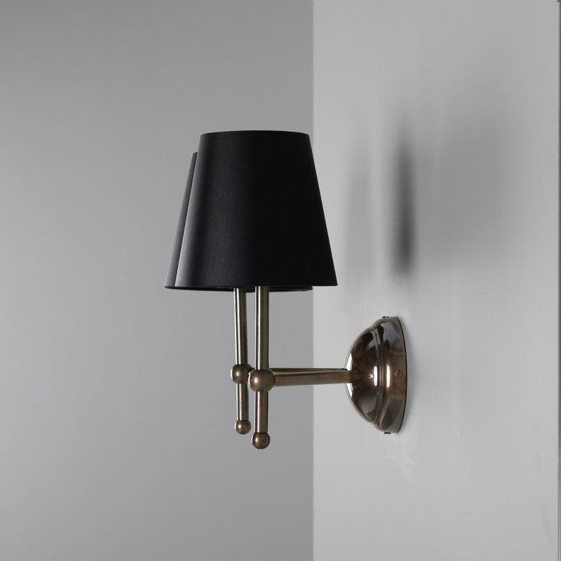 Bursa Modern Brass Double Wall Light With Fabric Shades-Mullan Lighting-Antique Brass-Black-nirohome