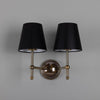 Bursa Modern Brass Double Wall Light With Fabric Shades-Mullan Lighting-Antique Brass-Black-nirohome