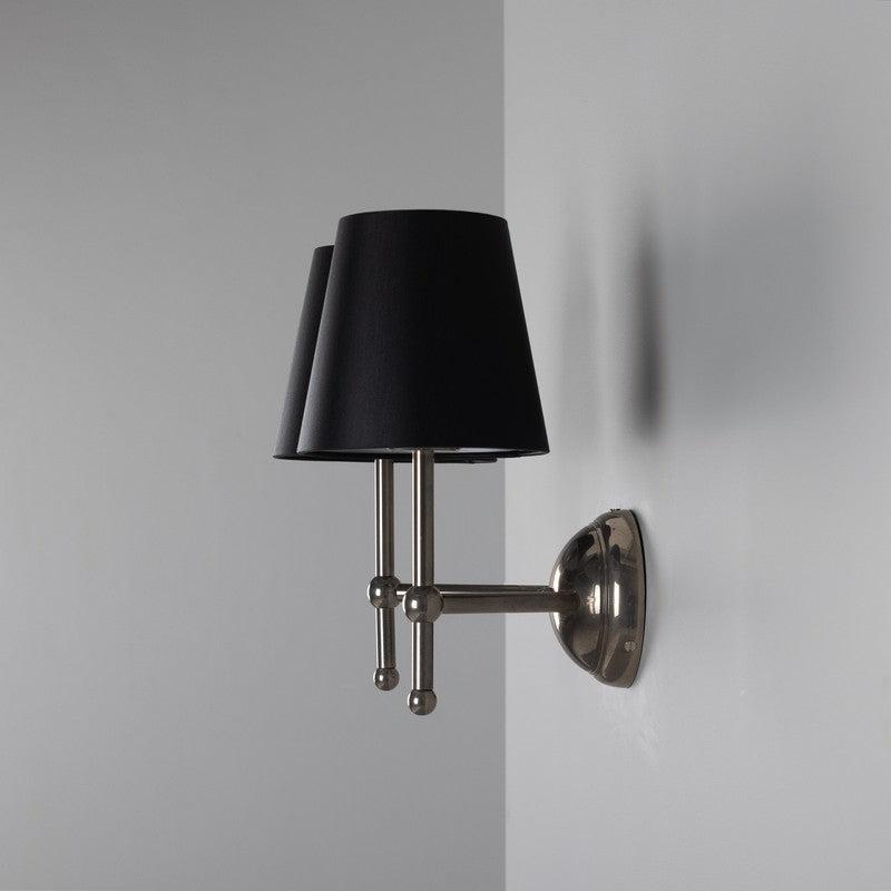 Bursa Modern Brass Double Wall Light With Fabric Shades-Mullan Lighting-Antique Brass-Black-nirohome