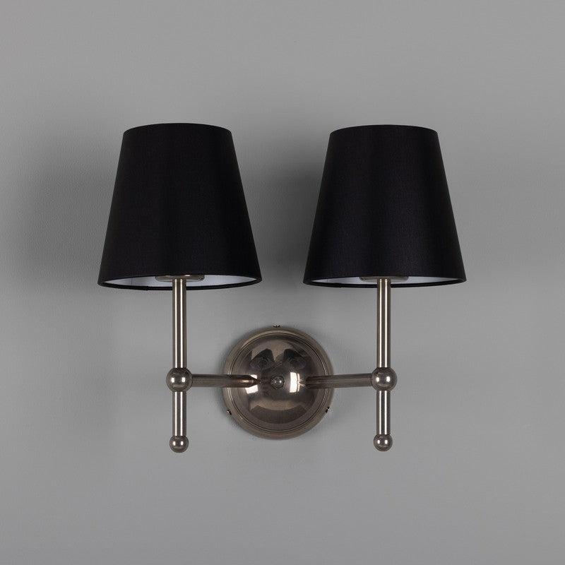 Bursa Modern Brass Double Wall Light With Fabric Shades-Mullan Lighting-Antique Brass-Black-nirohome