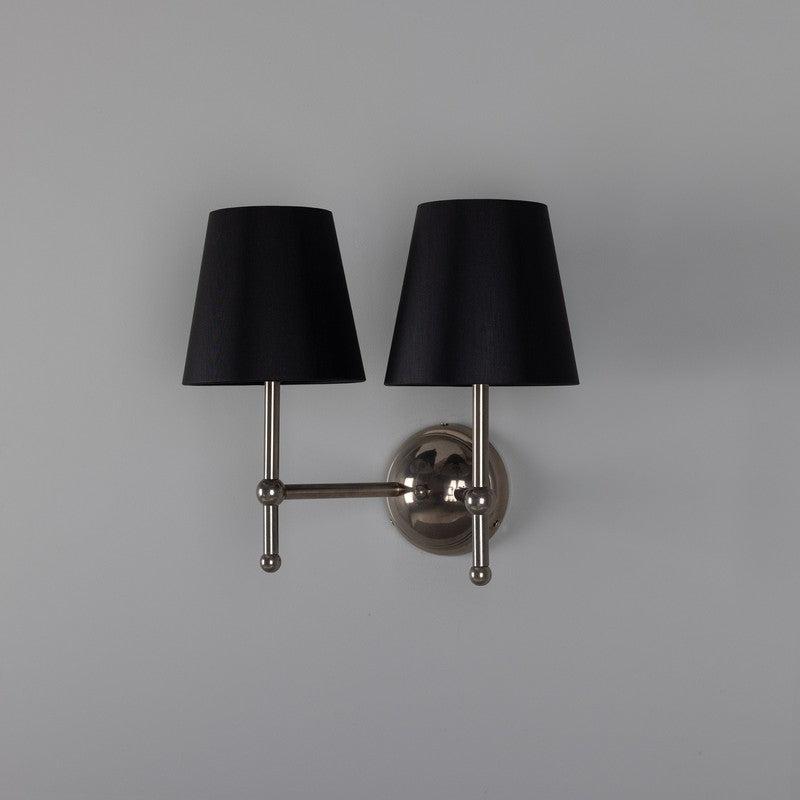 Bursa Modern Brass Double Wall Light With Fabric Shades-Mullan Lighting-Antique Brass-Black-nirohome