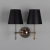 Bursa Modern Brass Double Wall Light With Fabric Shades-Mullan Lighting-Antique Brass-Black-nirohome