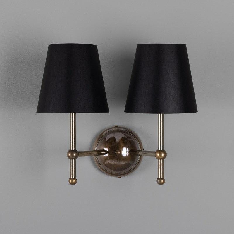 Bursa Modern Brass Double Wall Light With Fabric Shades-Mullan Lighting-Antique Brass-Black-nirohome