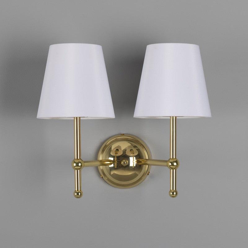 Bursa Modern Brass Double Wall Light With Fabric Shades-Mullan Lighting-Polished Brass-Black-nirohome