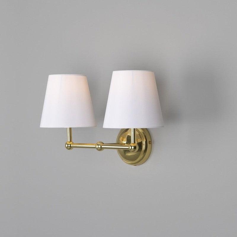 Busan Modern Double Wall Light With Fabric Shades-Mullan Lighting-Antique Brass-Black-nirohome