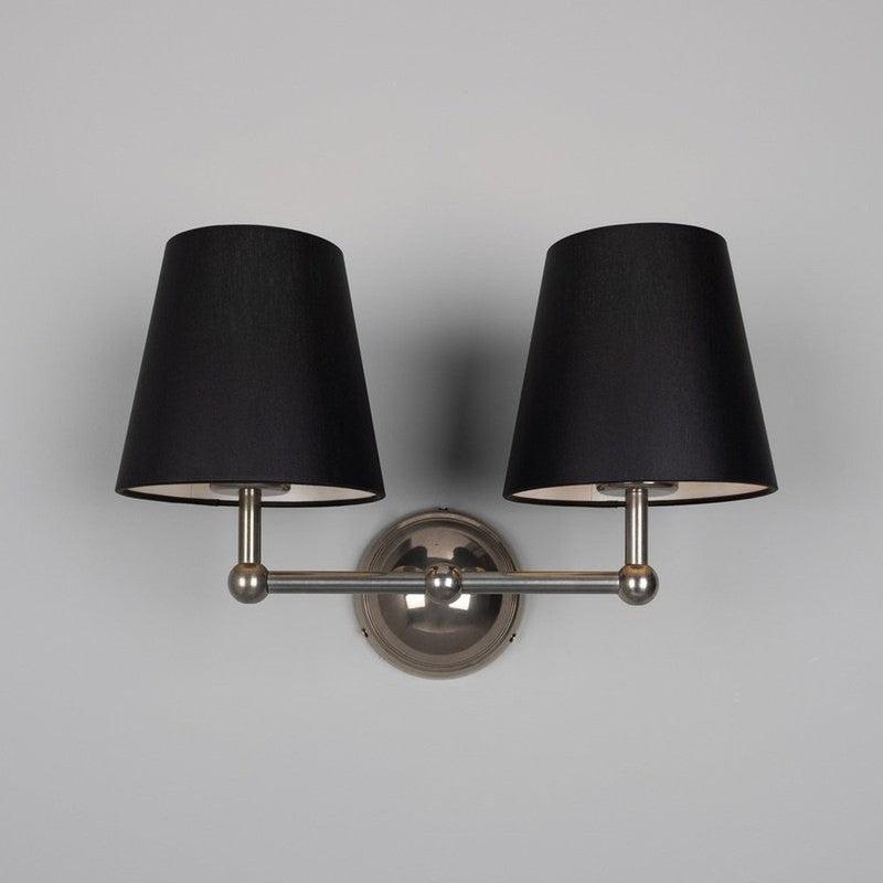 Busan Modern Double Wall Light With Fabric Shades-Mullan Lighting-Antique Brass-Black-nirohome