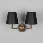 Busan Modern Double Wall Light With Fabric Shades-Mullan Lighting-Antique Brass-Black-nirohome