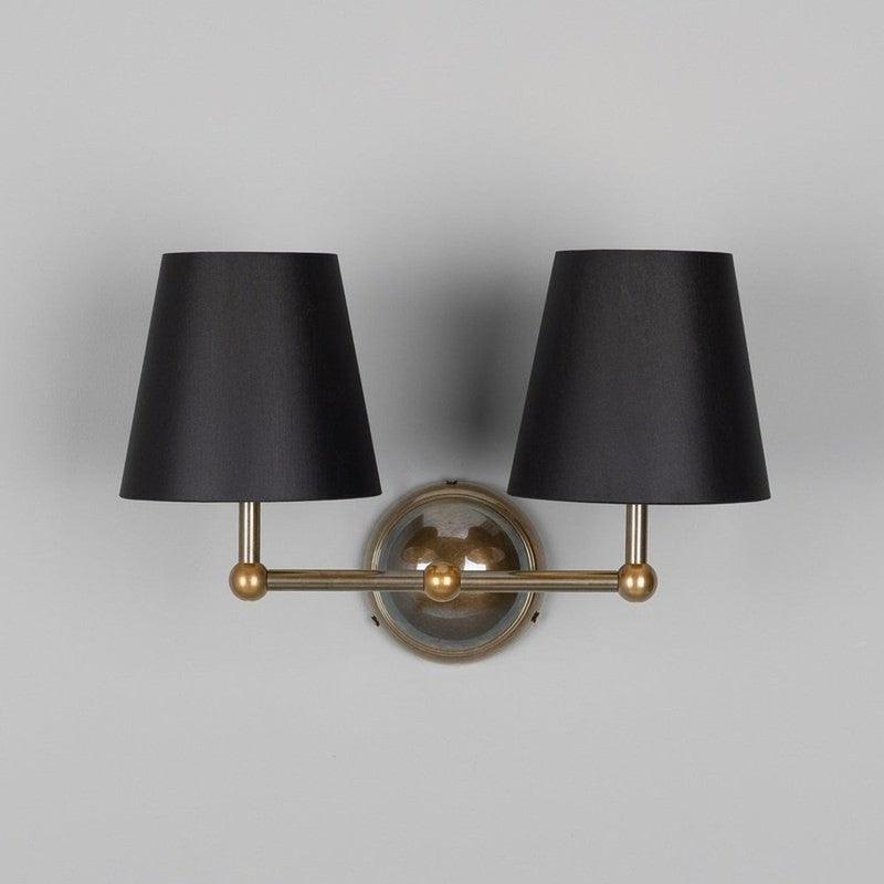 Busan Modern Double Wall Light With Fabric Shades-Mullan Lighting-Antique Brass-Black-nirohome