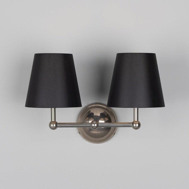 Busan Modern Double Wall Light With Fabric Shades-Mullan Lighting-Antique Silver-Black-nirohome