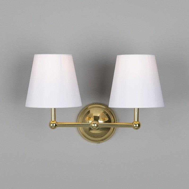 Busan Modern Double Wall Light With Fabric Shades-Mullan Lighting-Polished Brass-Black-nirohome