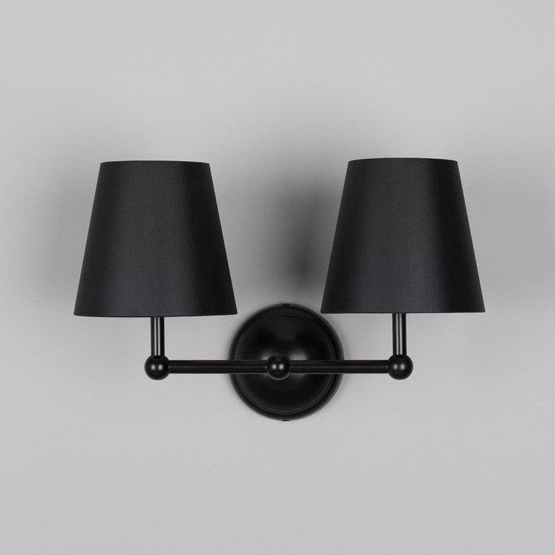 Busan Modern Double Wall Light With Fabric Shades-Mullan Lighting-Powder Coated Matt Black-Black-nirohome