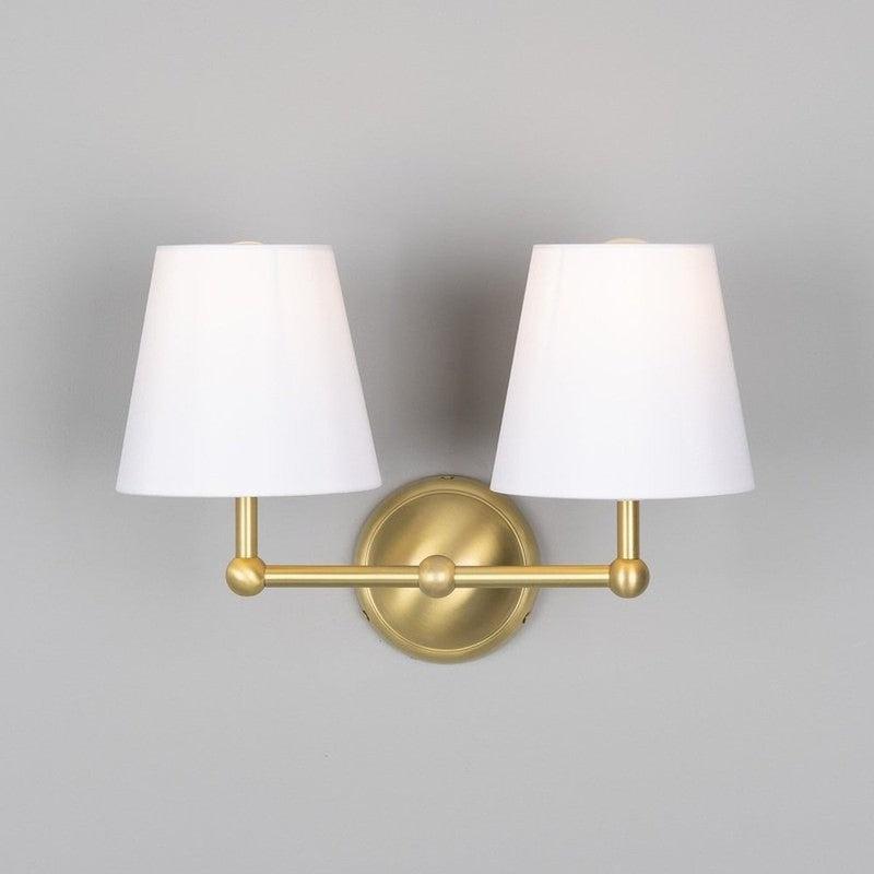 Busan Modern Double Wall Light With Fabric Shades-Mullan Lighting-Satin Brass-Black-nirohome