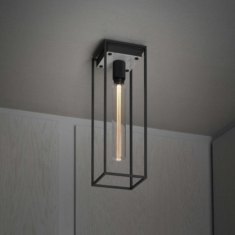 Caged Large Ceiling Light With Marble Back Panel-Buster + Punch-White Marble-nirohome