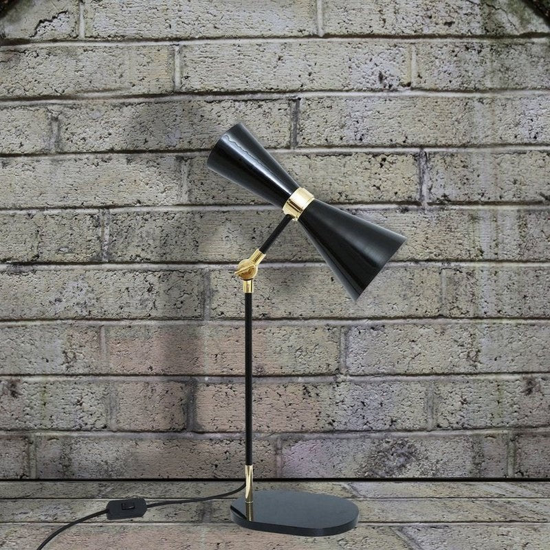 Cairo Mid-Century Adjustable Cone Shaped Brass Table & Desk Lamp-Mullan Lighting-Powder Coated Matt Black & Polished Brass-nirohome