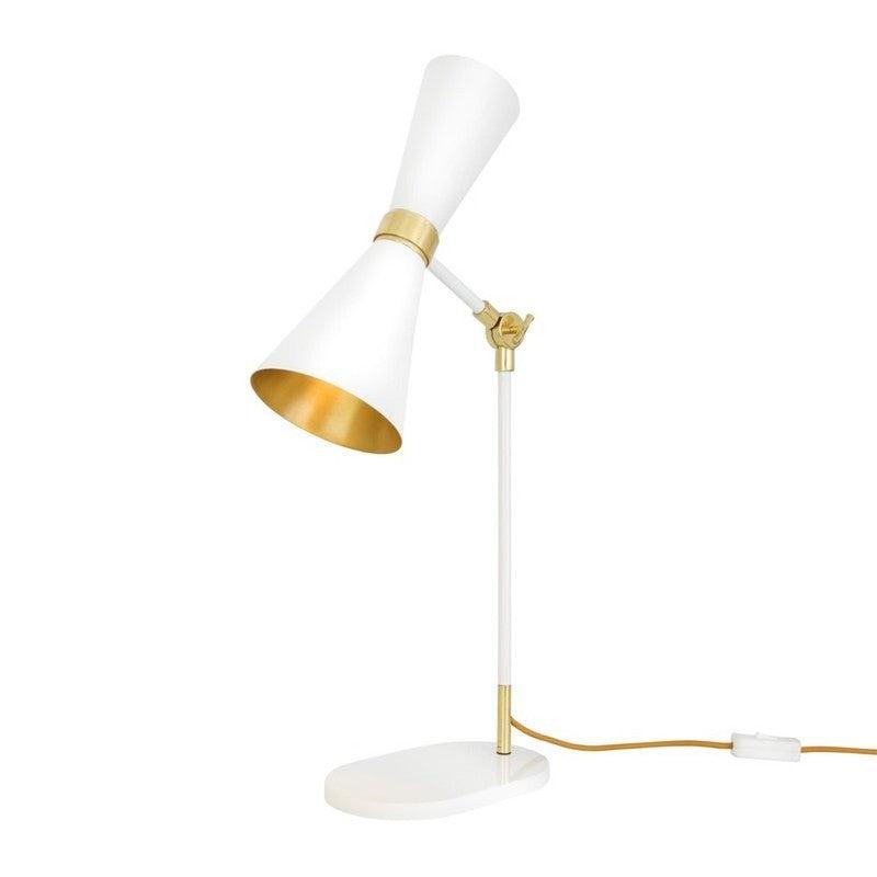 Cairo Mid-Century Adjustable Cone Shaped Brass Table & Desk Lamp-Mullan Lighting-Powder Coated White & Polished Brass-nirohome