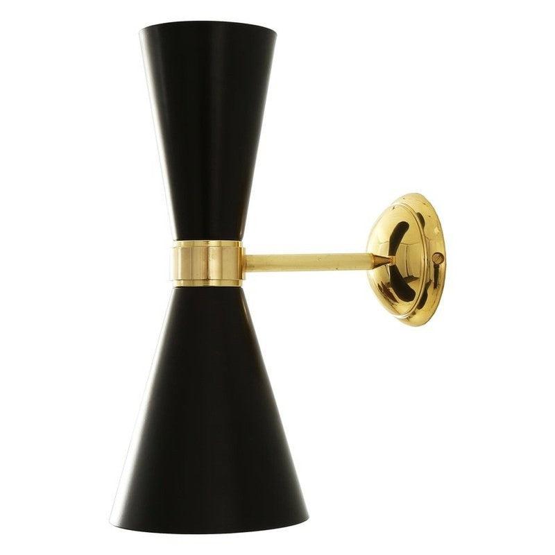 Cairo Mid-Century Double Cone Chrome Wall Light-Mullan Lighting-Powder Coated Matt Black / Polished Brass-nirohome