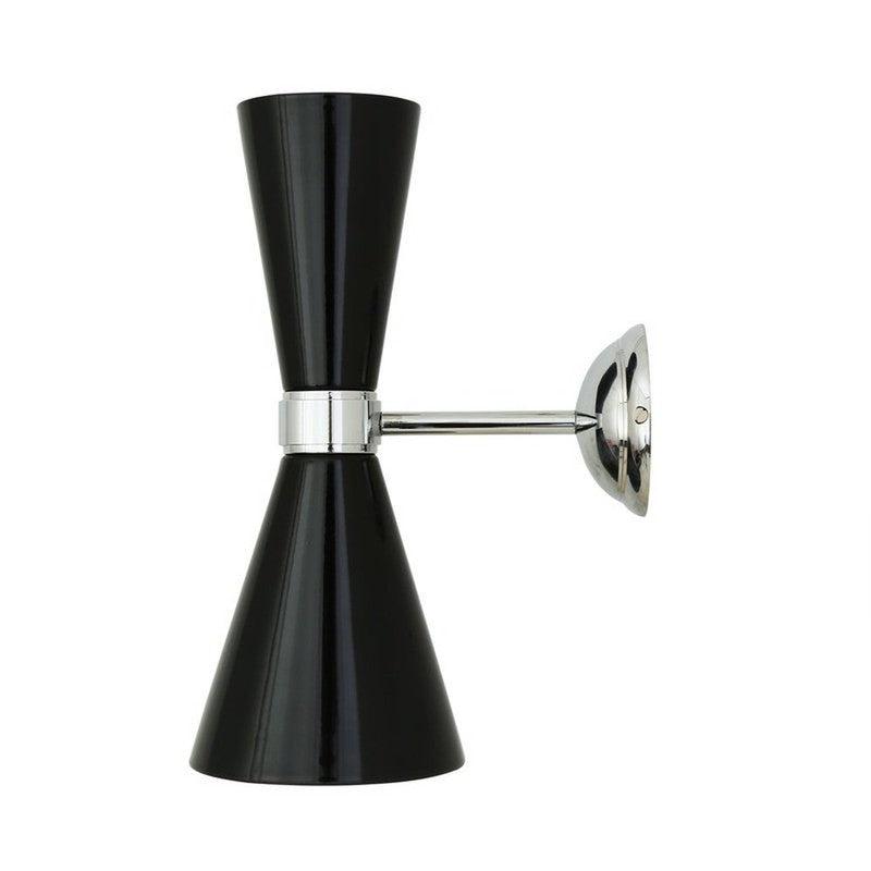 Cairo Mid-Century Double Cone Chrome Wall Light-Mullan Lighting-Powder Coated Matt Black / Polished Chrome-nirohome