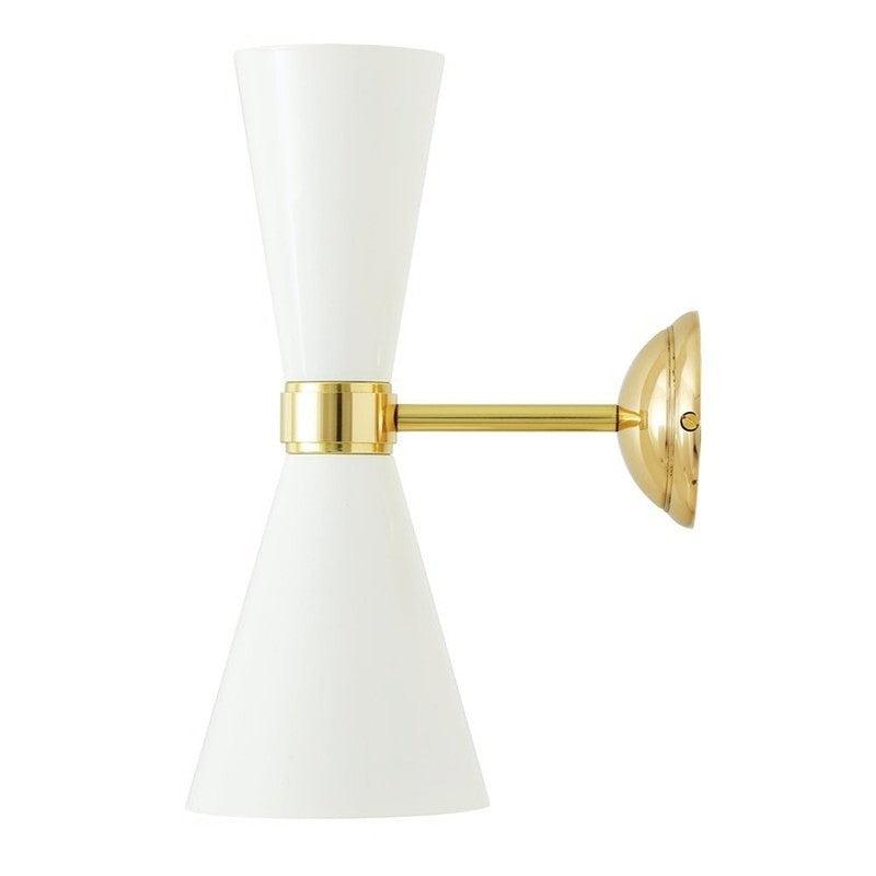 Cairo Mid-Century Double Cone Chrome Wall Light-Mullan Lighting-Powder Coated White / Polished Brass-nirohome