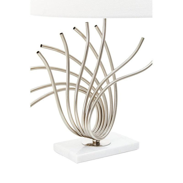 Cary Abstract Chrome Table Lamp With Linen Shade