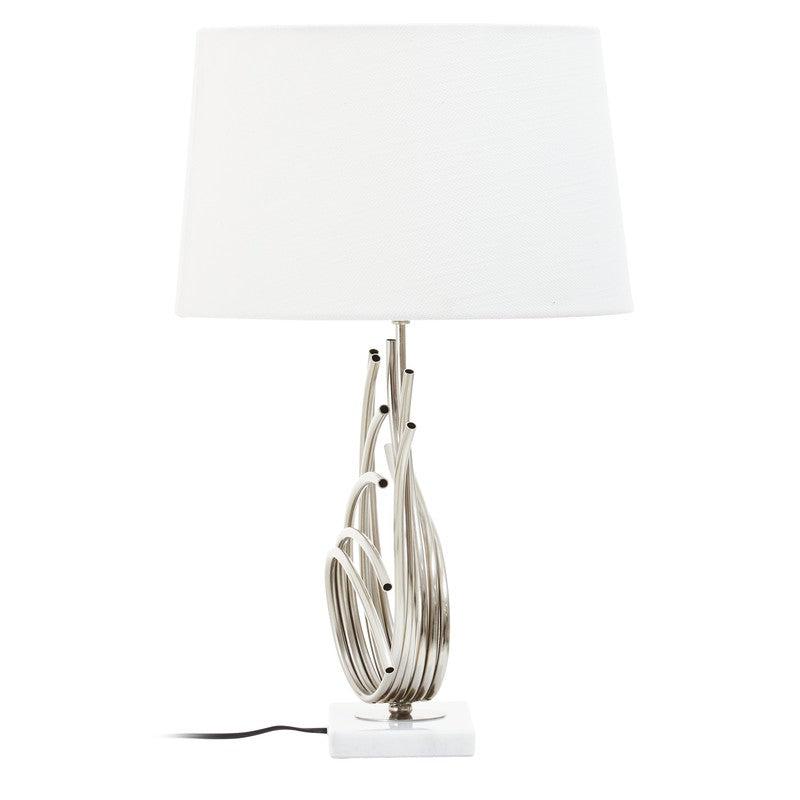 Cary Abstract Chrome Table Lamp With Linen Shade-Niro Home-nirohome