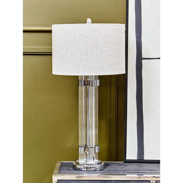 Clara Ribbed Glass Column Table Lamp With Fabric Shade