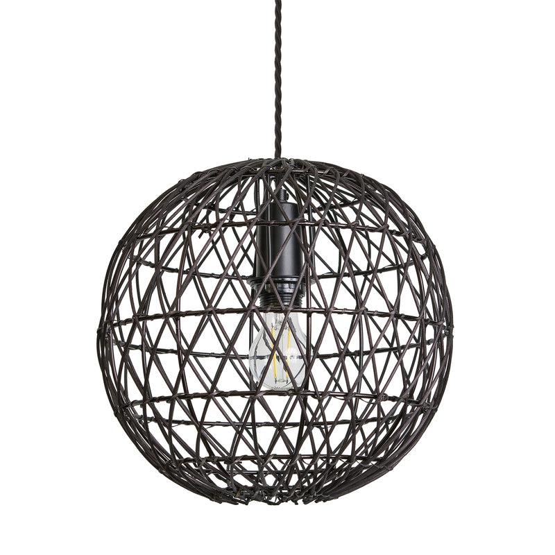 Coastal Rattan Globe Shaped Ceiling Pendant Light-Industville-Black-nirohome