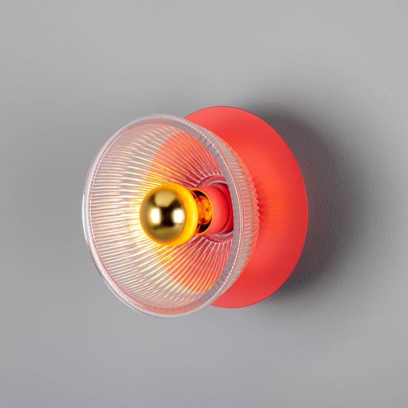 Eclipse Coloured Brass & Prismatic Glass Dish Wall Light-Mullan Lighting-Antique Pink-nirohome
