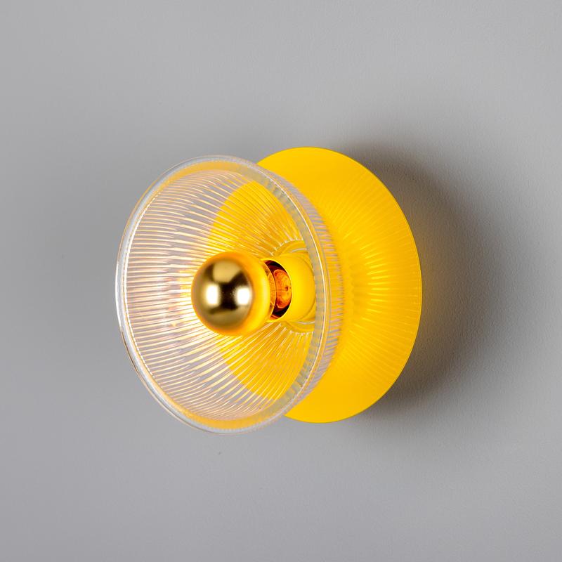 Eclipse Coloured Brass & Prismatic Glass Dish Wall Light-Mullan Lighting-Powder Coated Yellow-nirohome