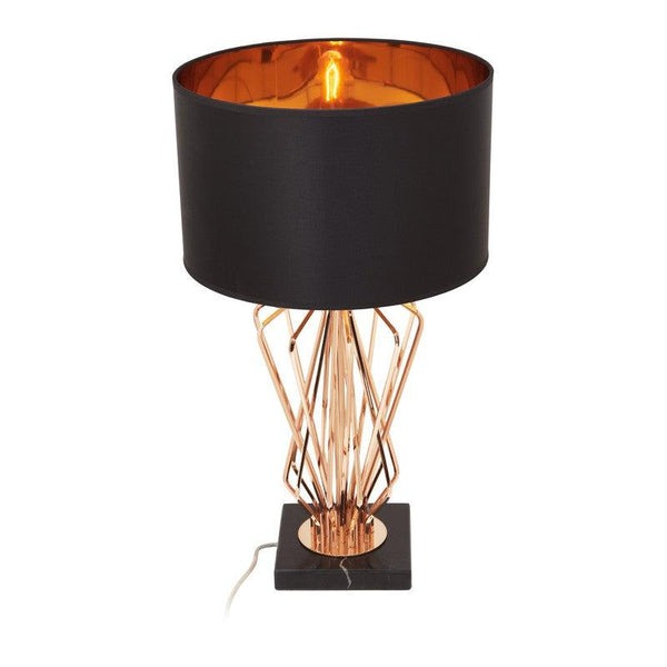 Garrison Geometric Bronze Table Lamp With Marble Base & Fabric Shade