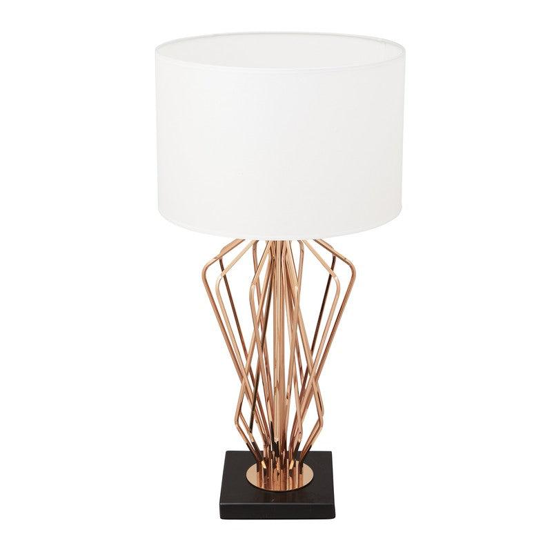 Garrison Geometric Bronze Table Lamp With Marble Base & Fabric Shade-Niro Home-Black-nirohome