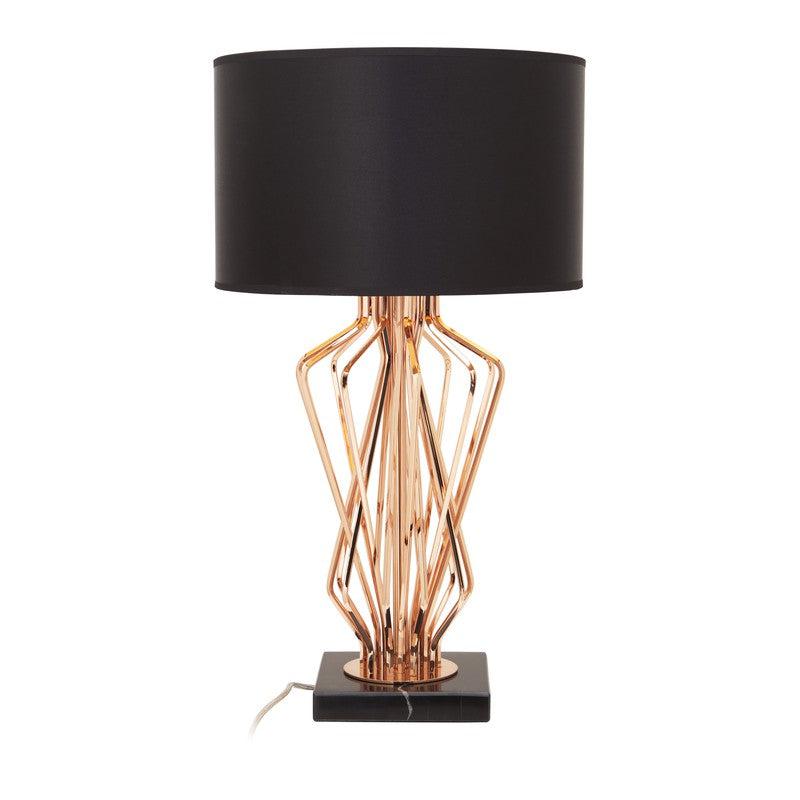 Garrison Geometric Bronze Table Lamp With Marble Base & Fabric Shade-Niro Home-Black-nirohome