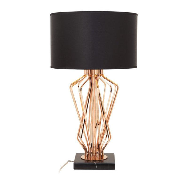 Garrison Geometric Bronze Table Lamp With Marble Base & Fabric Shade